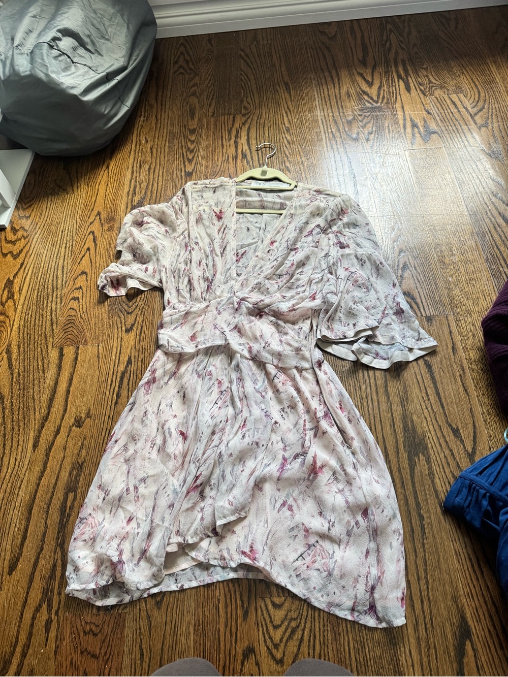 IRO Cream and Pink Floral Wrap mini Dress